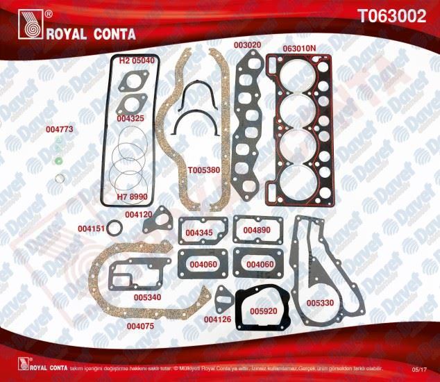 ROYAL T063002 Conta Motor Takim Kecesiz (Renault) R9 1600